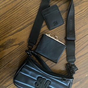 Steve Madden Black Shoulder Bag with Structured Design and Webbing Straps